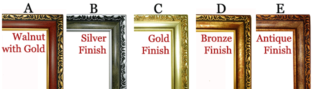 Deluxe Frames - Engraved Italian Style Frame in your choice of Walnut Gold (A), Silver (B), Gold (C), Bronze (D) or Antique (E) finish.